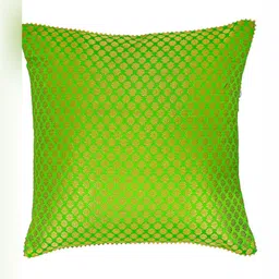MERA HAAT Green & Gold-Toned Self Design Pure Silk Square Cushion Cover-8
