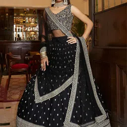 DIVASTRI Embellished Sequinned Semi-Stitched Lehenga & Unstitched Blouse With Dupatta-image-11