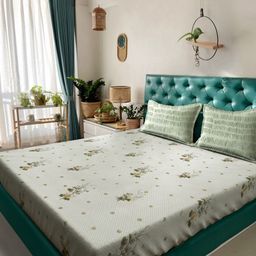 Myntra Elegant Homes Green Floral Pure Cotton 400 TC King Bedsheet Set 2.5m x 2.25m-image-88
