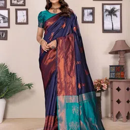 Shriyangan Ethnic Motifs Zari Pure Silk Kanjeevaram Saree-image-40