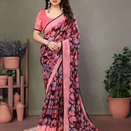 VILLAGIUS Women Ethnic Motifs Pure Georgette Saree-38