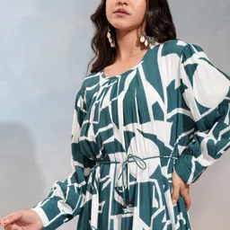 Vishudh Floral Print Fit & Flare Knee Length Dress-image-62