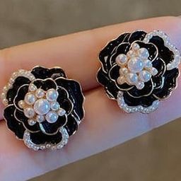 Lady RaimentBlack Flower Stud Crystal Alloy Stud Earring-49
