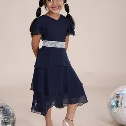 KiddoPanti Layered Georgette Fit & Flare Dress-14