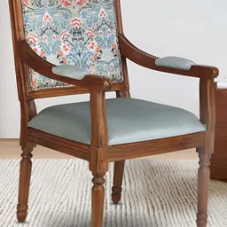 GLOBALLY INDIAN Brown And Blue Printed Classic Accent Wooden Lounge Chair-image-97