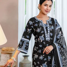 SKYLEE Floral Printed Square Neck Kurta With Trousers & Dupatta-picture-45