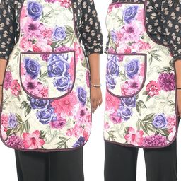 Kuber Industries 2-Pcs Pink & Cream Colored Printed Waterproof Apron With Center Pocket-21