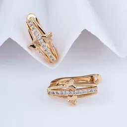 DIMIKI Rose Gold Plated Artificial Stones Studded Contemporary Korean Hoop Earrings-picture-25