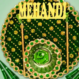 ME & YOU Green & Yellow Embroidered Mehendi Thali Set With 4 Pieces Mehendi Cones-40