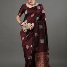 CaniBani Magenta Silk Blend Banarasi Sarees-image-71