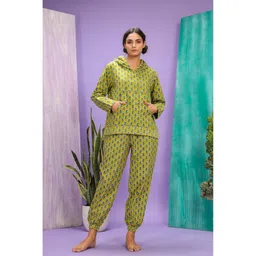 JISORA Printed Hooded Pure Cotton Co-Ord Set-image-74