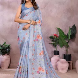 JYA Linen Blend Floral Printed Saree-image-68