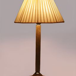 Devansh White and Brown Textured Wooden Frusturical Shaped Table Lamp image 5