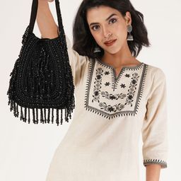 Anouk Embellished Tasselled Potli Clutch-46