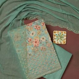 Koskii Floral Printed Beads and Stones Unstitched Dress Material-image-44