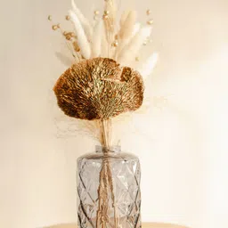 ArteCasa Vivid Grey & Transparent Textured Glass Vase With Bunch-image-35