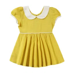 EARTHY TWEENS Pure Cotton Slub Yellow Dress-image-0