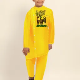 DEVOILER Boys Ethnic Motifs Regular Dupion Silk Kurta with Pyjamas image 5