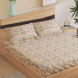 Home Centre Ezra Orange Printed Pure Cotton 144 TC Queen Bedsheet Set 254 cm x 228 W cm-image-50