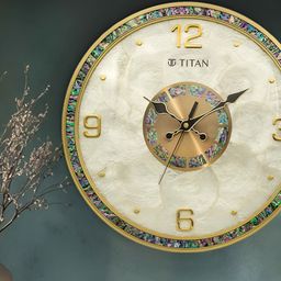 Titan Gold-Toned & Green Printed Silent Analogue Modern Wall Clock-picture-14