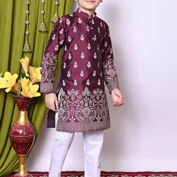 NFC CREATION Boys Ethnic Motifs Printed Regular Dupion Silk Kurta with Pyjamas image 4