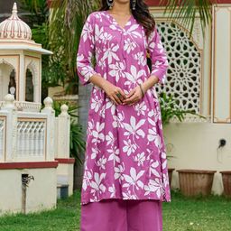Nayo Printed V Neck Pure Cotton Tunic With Palazzo Co-Ords-image-74