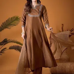 Navlik Yoke Design A-Line Thread Work Kurta With Trousers And Dupatta-picture-8