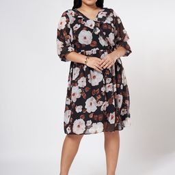 Honey Curvytude by Pantaloons Floral Printed Plus Size V-Neck Fit & Flare Dress-image-19
