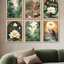WALLLANE Traditional Brown & Green 6 Pieces Floral And Botanical Wooden Wall Art-image-41