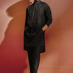 VASTRAMAY Men Floral Embroidered Regular Sequinned Kurta with Pyjamas-15