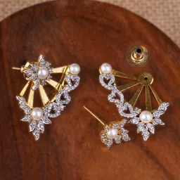 Adwitiya Gold-Plated Cubic Zirconia Studded Contemporary Shaped Studs-4