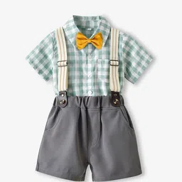 JC SPARKLE Boys Checked Shirt With Shorts & Suspenders-picture-33
