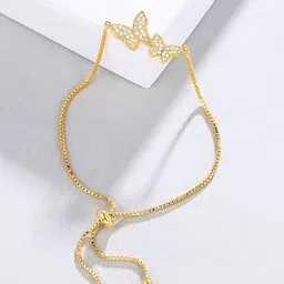 Peora Gold Plated Cubic Zirconia Studded ButterflyAdjustable Wraparound Bracelet-23
