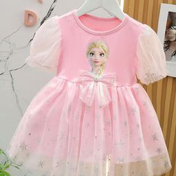 YK Girls Cotton Tulle Printed Puff Sleeve Fit & Flare Dress-picture-19