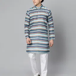 GLOBALRANG Chevron Printed Band Collar Pure Cotton Straight Kurta With Trousers-image-42