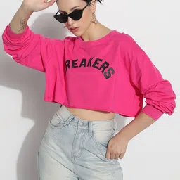SHOWOFF Women Typography Printed Boxy Crop Top-3