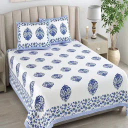 Myntra Elegant Homes Blue Printed 180 TC Pure Cotton King Bedsheet Set 2.74 m x 2.54m-image-48