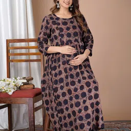 BAESD Ethnic Motifs Print Maternity Fit & Flare Dress-image-78