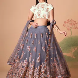 DIVASTRI Embroidered Mirror Work Semi-Stitched Lehenga & Unstitched Blouse With Dupatta-picture-46