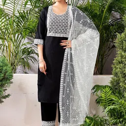 SANISA Women Ethnic Motifs Embroidered Kurta with Trousers & Dupatta-image-41