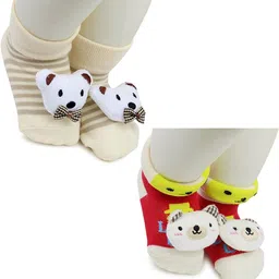 NESKA MODA 6 To 12 Months Baby Set Of 2 Pair Cotton Anti Slip Face Ankle Socks/ Booties-40