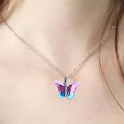 Airtick Girls Pink Colorful AD Butterfly Pendant Clavicle Chain-picture-21
