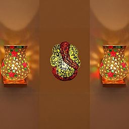 Somil Indore Mosaic Decorative Lamp Combo of Matching Wall Lamp & Blessing God Ganesh Wall Lamp, Multi Compatible with LED, Size: 14 X 14 X 19 Cm, Pack of 3.-image-88