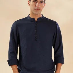HERE&NOW Mandarin Collar Indigo Straight Short Kurta-picture-12