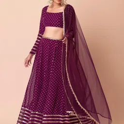 DIVASTRI Embellished Sequinned Semi-Stitched Lehenga & Unstitched Blouse With Dupatta image 4