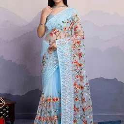 Peachmode Floral Embroidered Net Saree-picture-47