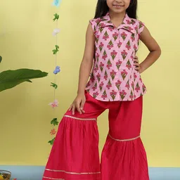 Sangria Girls Printed Pure Cotton Sleeveless Kurti & Sharara Sets-picture-57