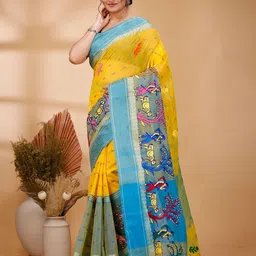 PuJoy Floral Woven Design Zari Pure Cotton Taant Saree-picture-41