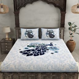 Bombay Spreads Blue & White Floral Cotton 180 TC King Bedsheet Set 2.74 m X 2.20 m-image-73