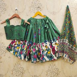JOVK DESIGN Girls Printed Kalamkari Ready to Wear Lehenga & Blouse With Dupatta-image-99